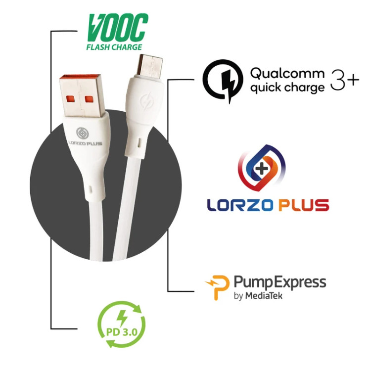 کابل تبدیل USB به USB-C لورزو پلاس مدل C15 طول 1 متر